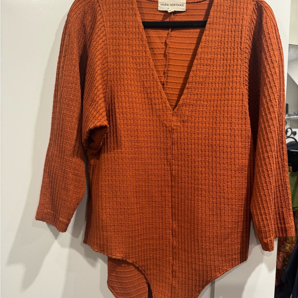 Mara Hoffman Textured Rust V-Neck Top